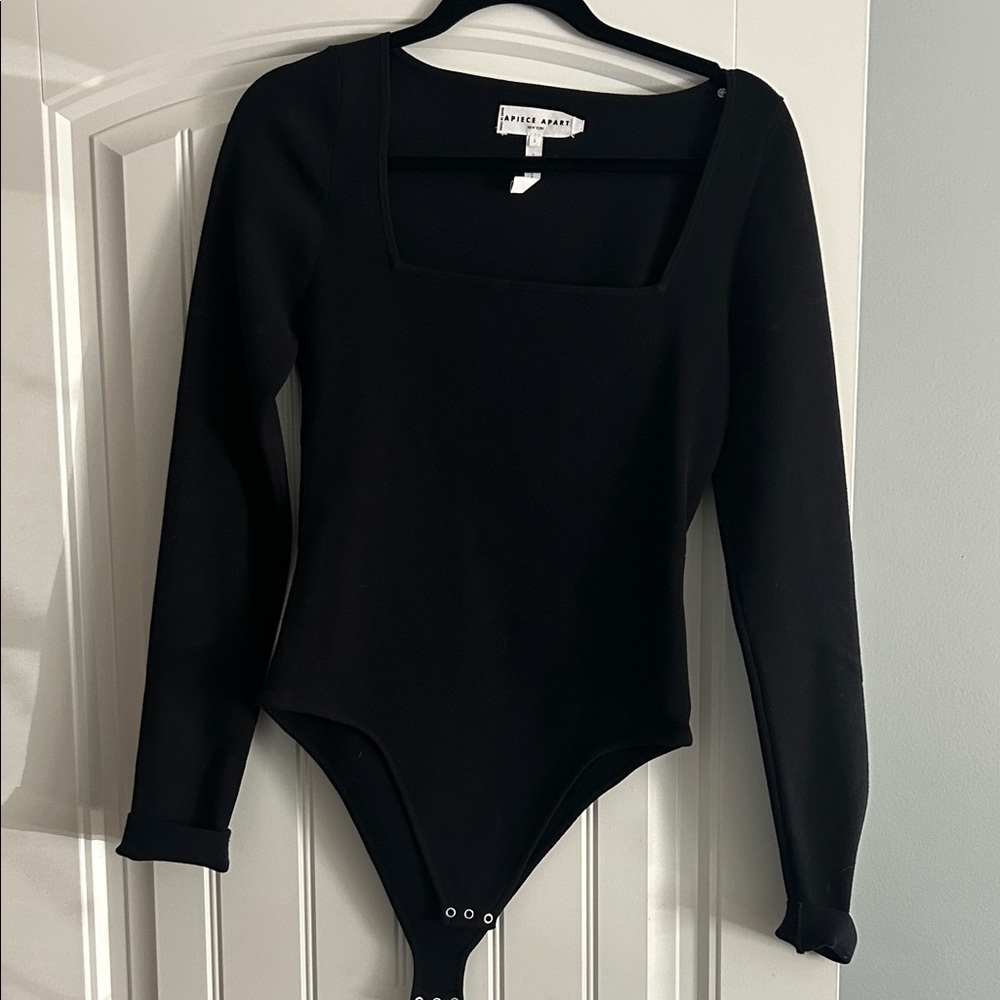Apiece Apart Black Long Sleeve Square Neck Bodysuit